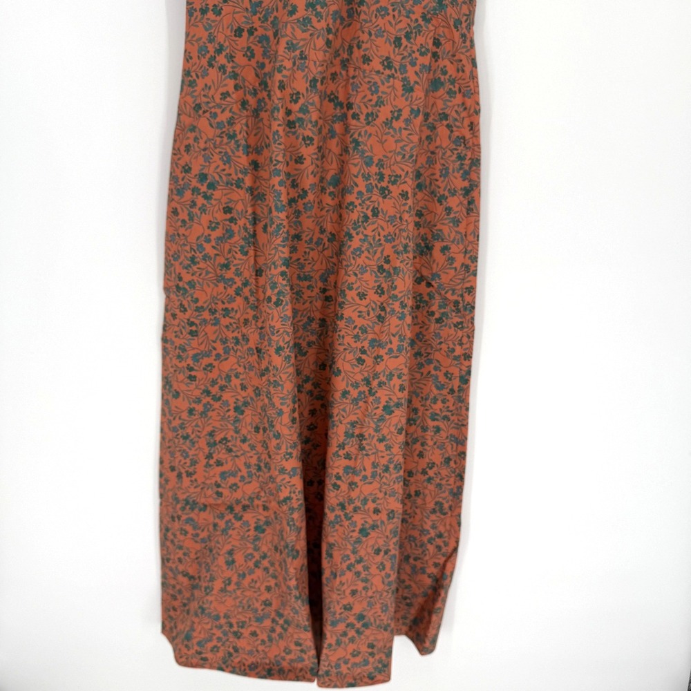 Madewell Dress Womens 2 Orange Green Floral Midi Tie Front Cutout V Neck Cotton - Picture 3 of 10